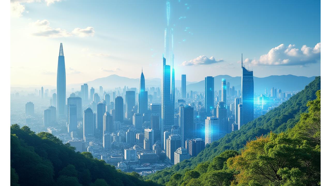 서울의 사계절 풍경과 미세먼지 지도를 시각화한 그래픽